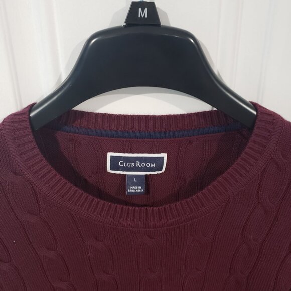Club Room Men's Cable-Knit Crewneck Cotton Sweater Red Plum NWT size L - Picture 3 of 4